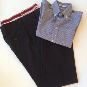 Macleod Boys Navy Gingham Button Down Dress Shirt-Size 6